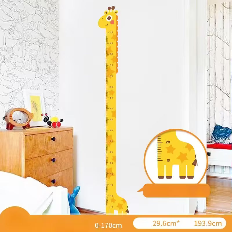 Sticker mural toise animaux de dessin animé - Papier peint toise de 170 cm pour chambre d'enfant - Décoration murale ludique pour la croissance des enfants