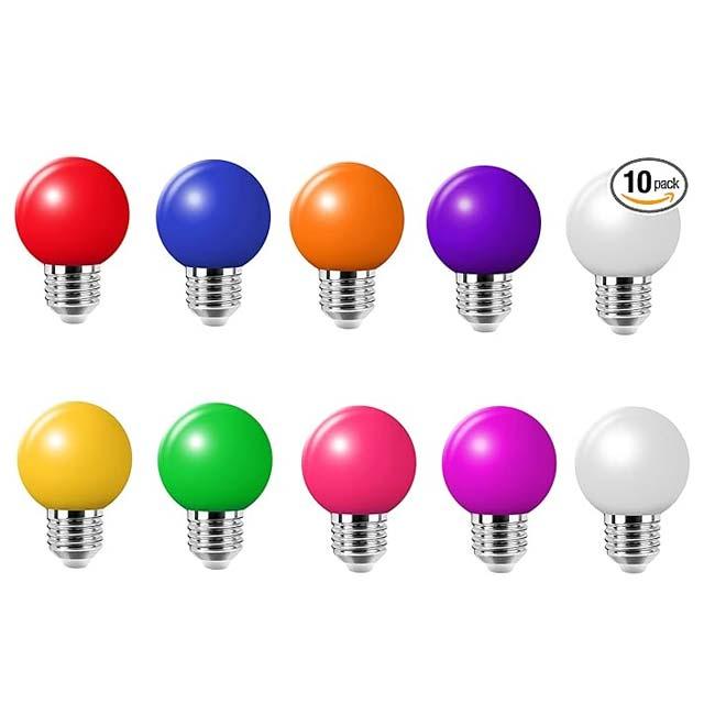 10-Pack LED Colored Bulbs 2W E27 G45 – Vibrant Multi-Color Golf Ball Lights for Home & Party Decor