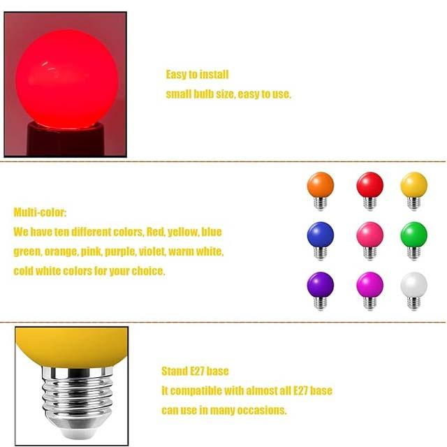 10-Pack LED Colored Bulbs 2W E27 G45 – Vibrant Multi-Color Golf Ball Lights for Home & Party Decor