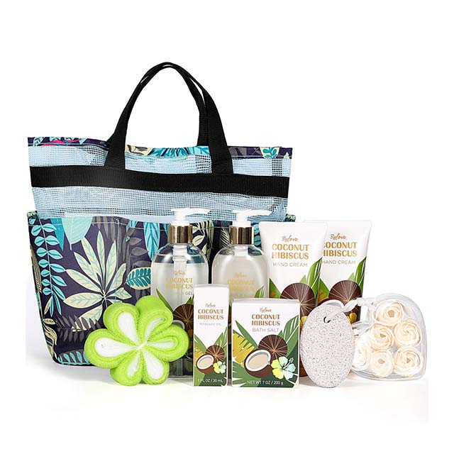 10-Piece Coconut Spa & Bath Set for Women – Pamper Gift Kit for Mum with Bath Salt, Massage Oil, Bubble Bath, Body Lotion & Tote Bag – Ideal Valentine's, Eid, & Birthday Beauty Gift