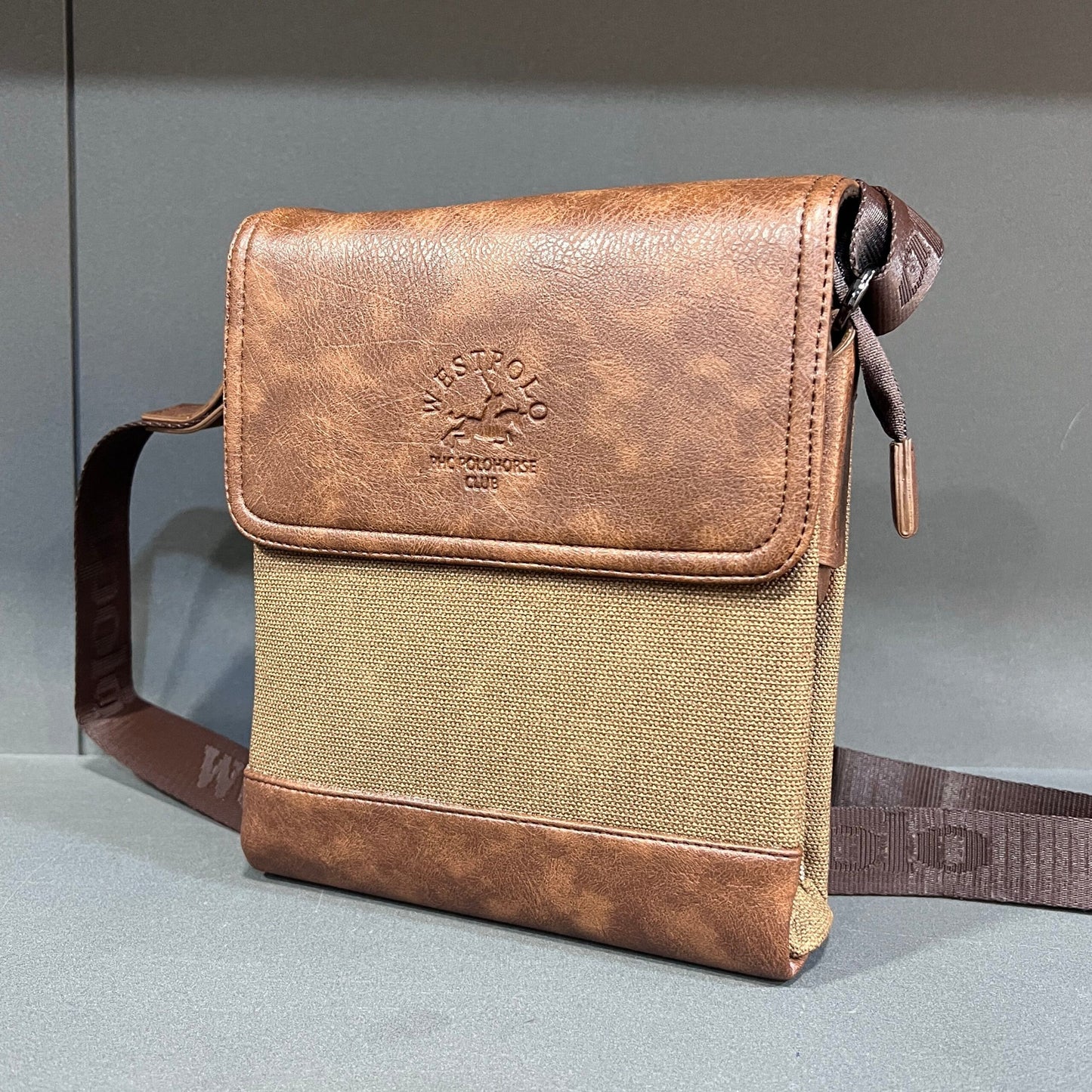 Sac bandoulière imperméable Westpolo en cuir et toile pour homme (4024)