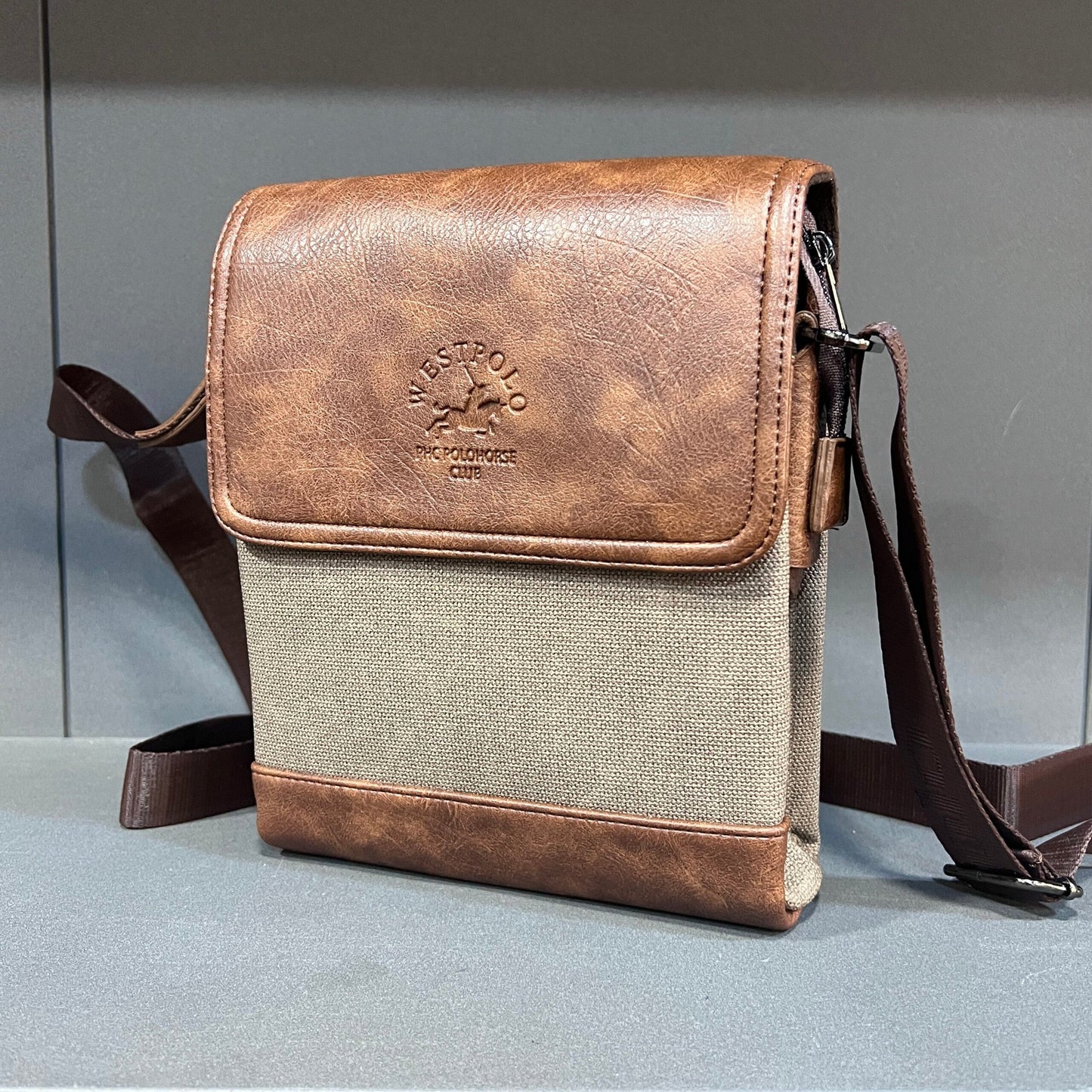 Sac bandoulière imperméable Westpolo en cuir et toile pour homme (4024)