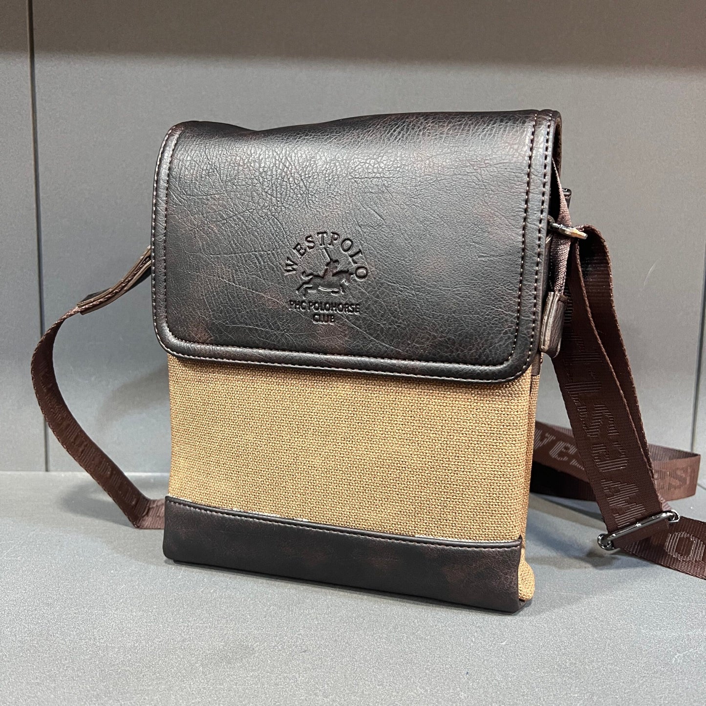 Sac bandoulière imperméable Westpolo en cuir et toile pour homme (4024)