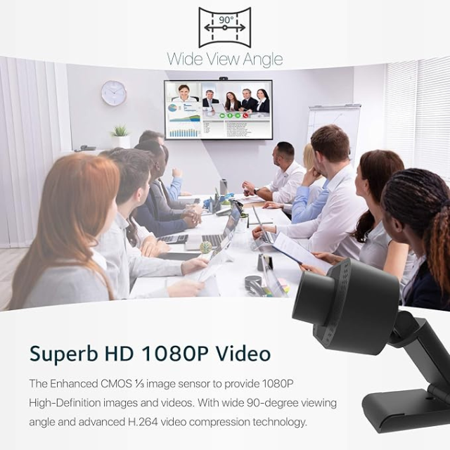 1080P HD Webcam with Microphone – USB Plug & Play Camera with Auto Light Correction and Wide-Angle Lens for PC/Mac, Zoom, Streaming & Video Calls