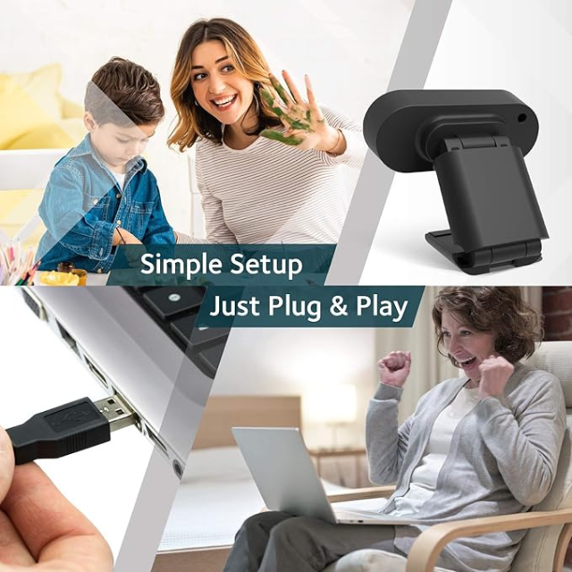 Webcam HD 1080p avec microphone – Caméra USB Plug & Play avec correction automatique de la lumière et objectif grand angle pour PC/Mac, Zoom, streaming et appels vidéo