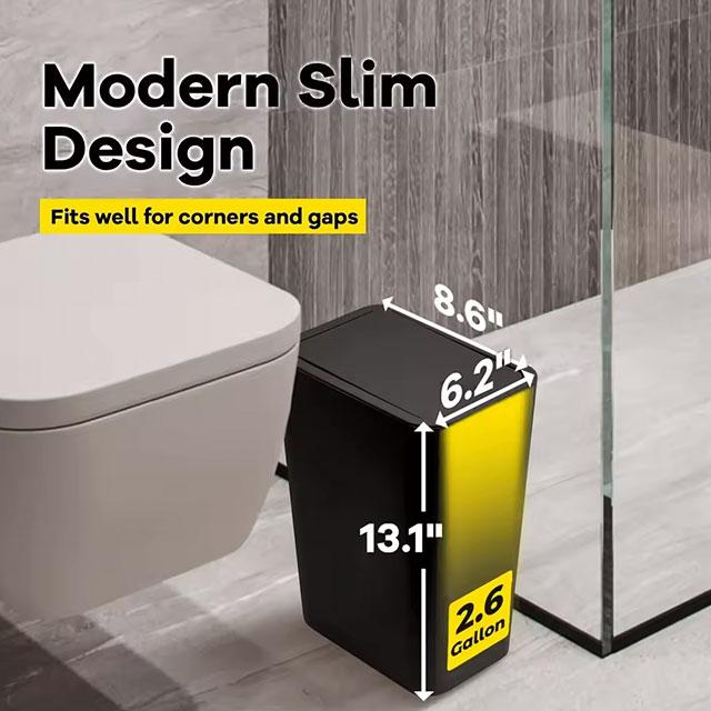 10L Car Trash Can – Small Plastic Garbage Bin with Press-Top Lid for Kitchen, Bathroom & Living Room