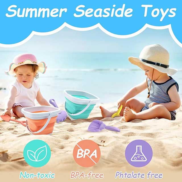 11Pcs Kids Beach Toy Set – Sand Toys with Collapsible Bucket, Shovel & Molds in Gift Package for Summer Fun