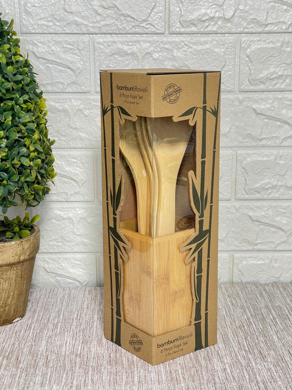 Set of 5 Bamboo Kitchen Utensils with Stand