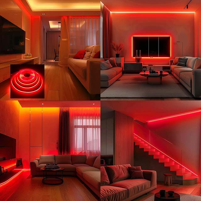 12V Red COB LED Strip Light 16.4ft – Bright, Dotless, High-Density 480LEDs/M, Self-Adhesive & Flexible Cuttable Indoor LED Tape for Cabinets & DIY Lighting Projects