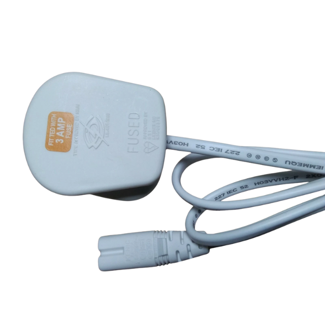 13A Fused Power Lead with Figure-8 Plug – 1M CE Marked Mains Cable (White, UK Plug)