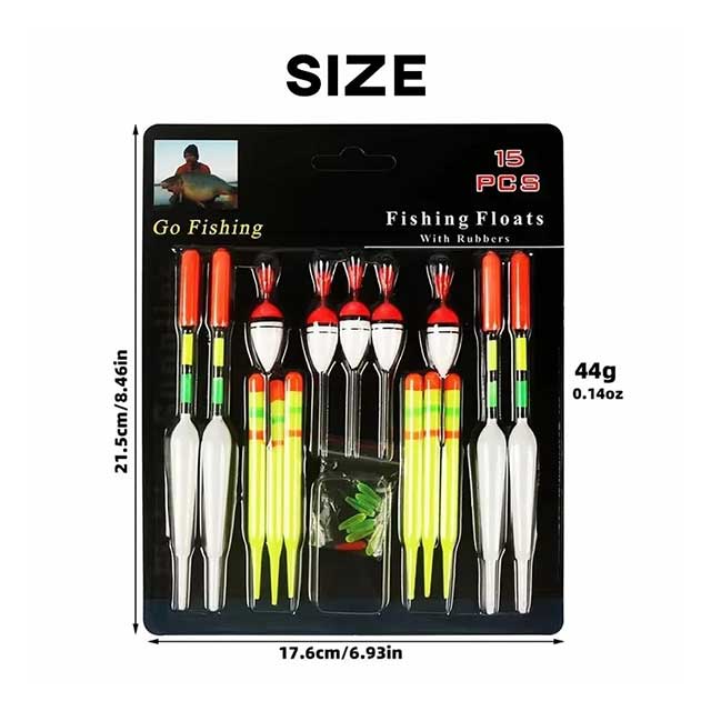 15PCS Fishing Float Set – Professional Vertical Buoys with Glow Sticks for Night Carp Fishing | Multifunction Lure Floats Tackle