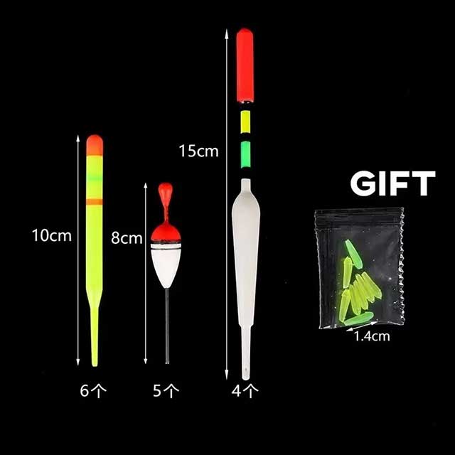 15PCS Fishing Float Set – Professional Vertical Buoys with Glow Sticks for Night Carp Fishing | Multifunction Lure Floats Tackle