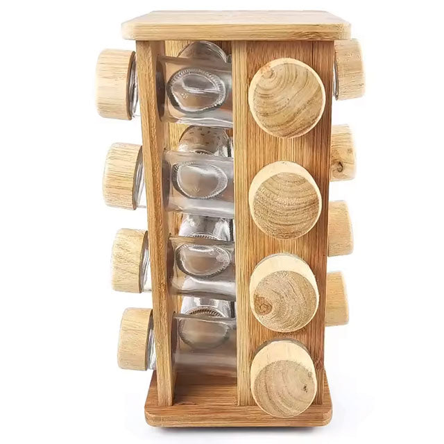 16-Jar Revolving Spice Rack – Rotating Countertop Herb & Seasoning Organizer, Space-Saving Spinning Tower with Refillable Jars, Modern Kitchen Spice Shelf Set