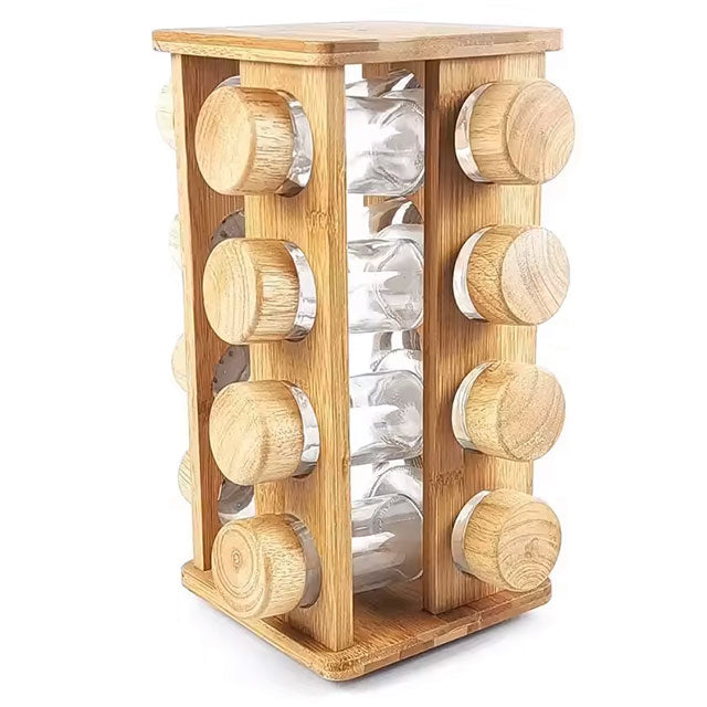 16-Jar Revolving Spice Rack – Rotating Countertop Herb & Seasoning Organizer, Space-Saving Spinning Tower with Refillable Jars, Modern Kitchen Spice Shelf Set