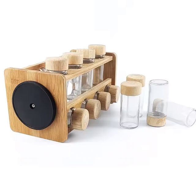 16-Jar Revolving Spice Rack – Rotating Countertop Herb & Seasoning Organizer, Space-Saving Spinning Tower with Refillable Jars, Modern Kitchen Spice Shelf Set