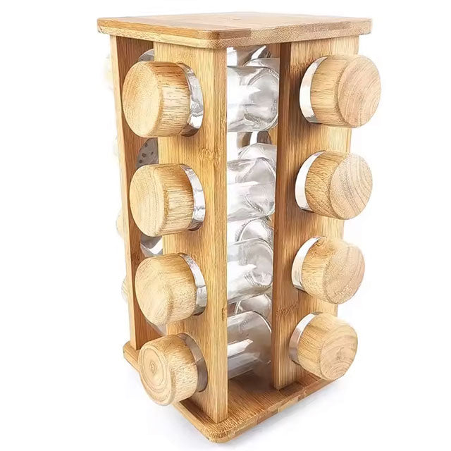 16-Jar Revolving Spice Rack – Rotating Countertop Herb & Seasoning Organizer, Space-Saving Spinning Tower with Refillable Jars, Modern Kitchen Spice Shelf Set