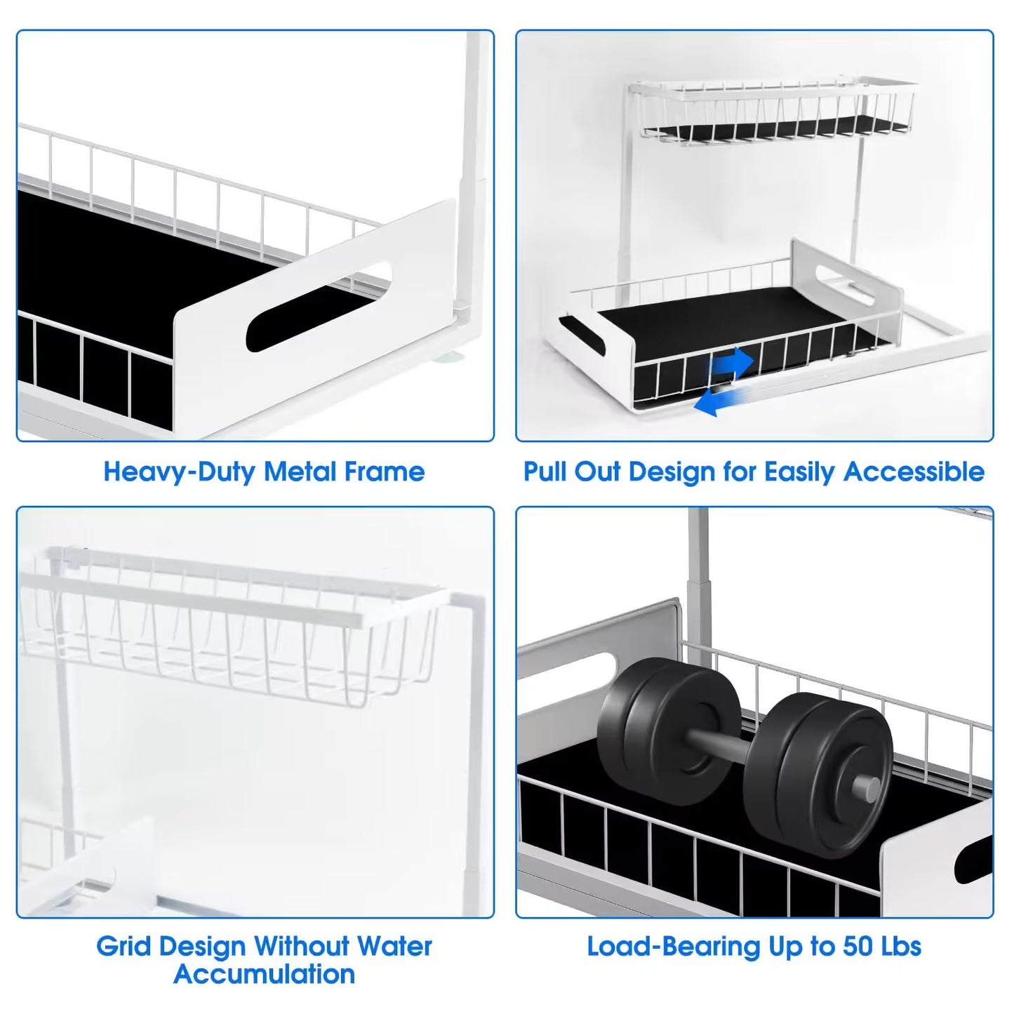 2-Tier Sliding Under Sink Cabinet Organizer – Multi-Purpose Pull-Out Basket for Bathroom & Kitchen Storage