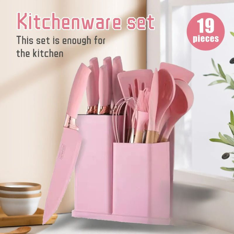 19-Piece Stainless Steel Kitchen Knife Set with Wooden Handles – 19 in 1 Chef Knife Set, Sharp Carbon Steel Blades