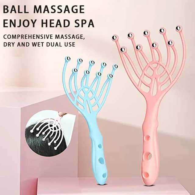 1Pc Head Massager – Handheld Scalp & Neck Comb Roller with 9 Claw Steel Balls for Stress Relief & Hair Care