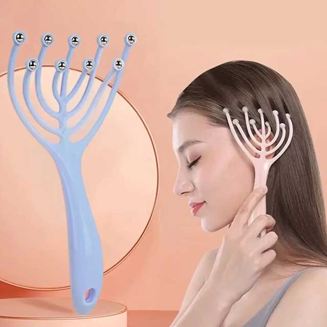 1Pc Head Massager – Handheld Scalp & Neck Comb Roller with 9 Claw Steel Balls for Stress Relief & Hair Care
