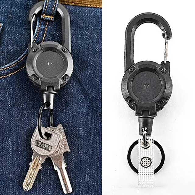 1Pc Retractable Keychain with Anti-Theft Metal Buckle – Elastic Key Ring for Ski Pass, ID Card, Yoyo & Keys