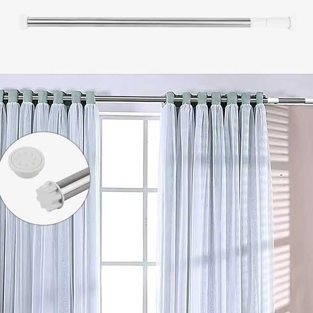 1pc Free Punching Telescopic Shower Curtain Rod – Stainless Steel Clothes Drying & Wardrobe Hanger Rod for Bathroom & Curtain Use