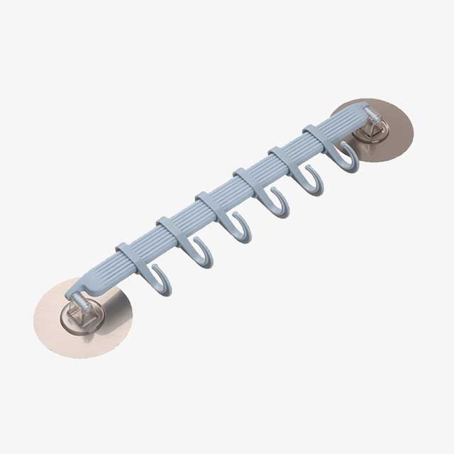 1pc Suction Cup Hook 6 Rows for Kitchen & Bathroom - Corner Suspension Hanger, Mark-Free, Durable