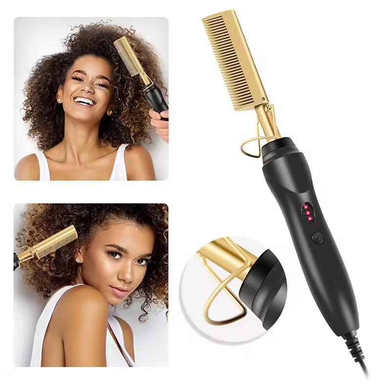 2 in 1 Electric Hot Comb Hair Straightener Curler - Wet Dry Hair Iron for Styling - Straightening Brush Hair Styling Tool