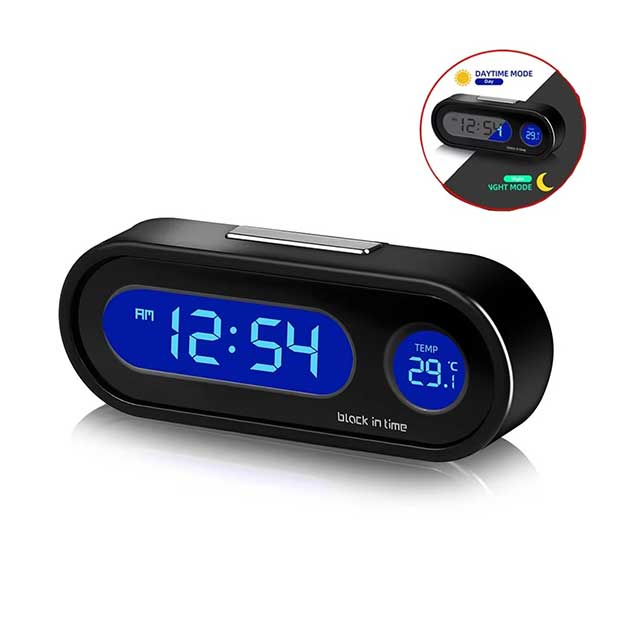 2-in-1 Digital Car Clock & Thermometer – LCD Backlight Display with Luminous Time Watch | Auto Interior Styling Accessory
