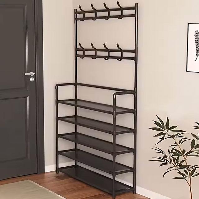 2-in-1 Shoe & Clothes Organizer | Multi-Layer Carbon Steel Coat Rack with Shoe Shelf | Space-Saving Storage Solution