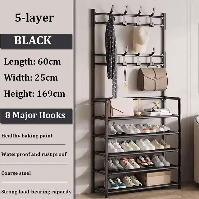 2-in-1 Shoe & Clothes Organizer | Multi-Layer Carbon Steel Coat Rack with Shoe Shelf | Space-Saving Storage Solution