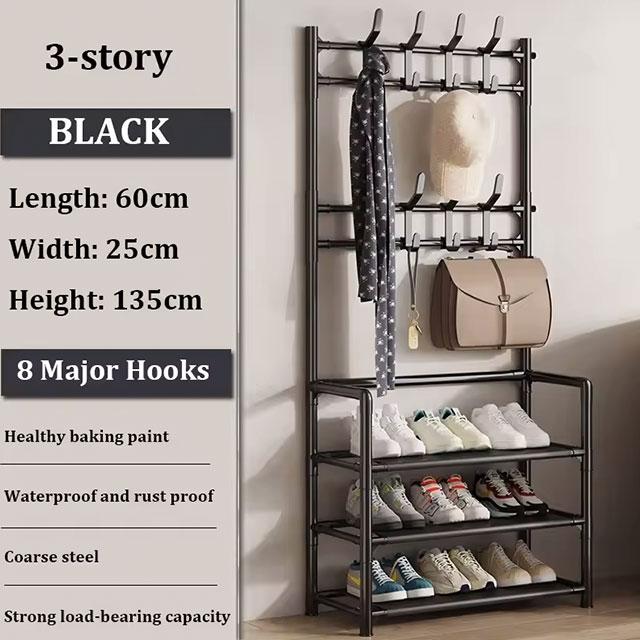 2-in-1 Shoe & Clothes Organizer | Multi-Layer Carbon Steel Coat Rack with Shoe Shelf | Space-Saving Storage Solution