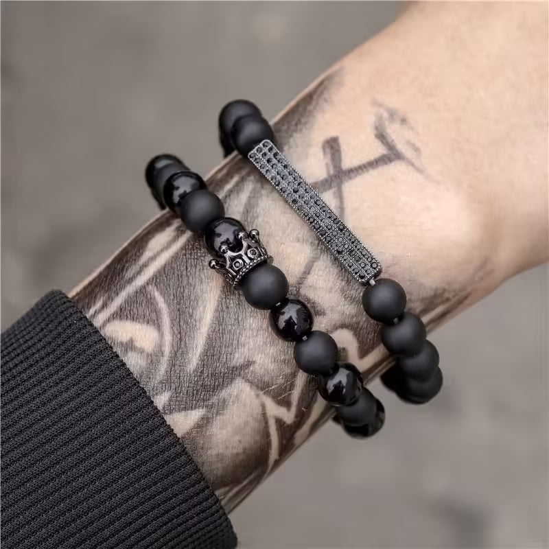 2 pcs set Black Beads Bracelet (EGBT213)