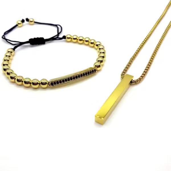 2 قطعة/المجموعة من سوار أنبوبي طويل وقلادة مستطيلة (EGBT329)