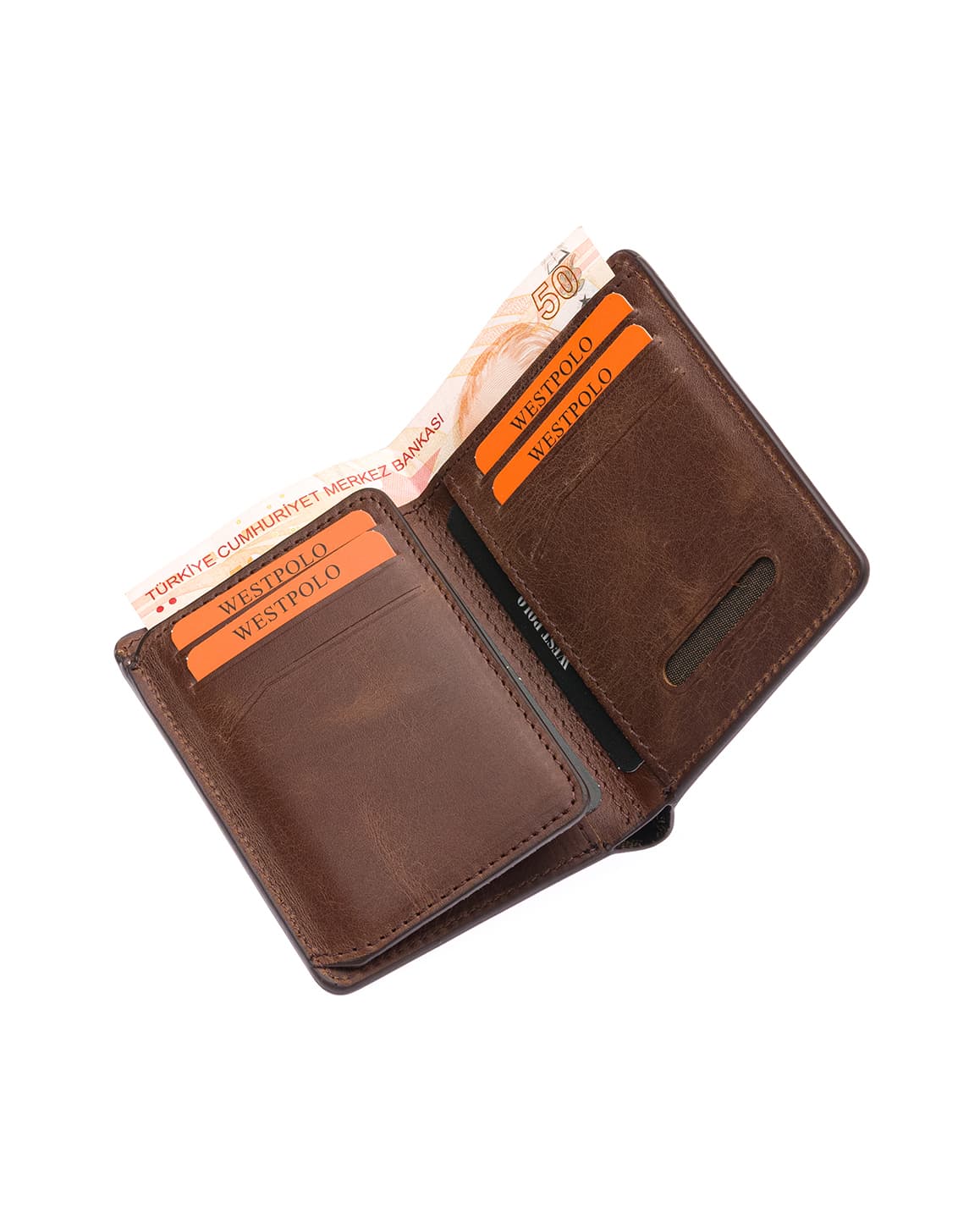 Porte-cartes Westpolo Pimm grand format avec bords compartimentés, portefeuille unisexe en cuir véritable peint (250C)