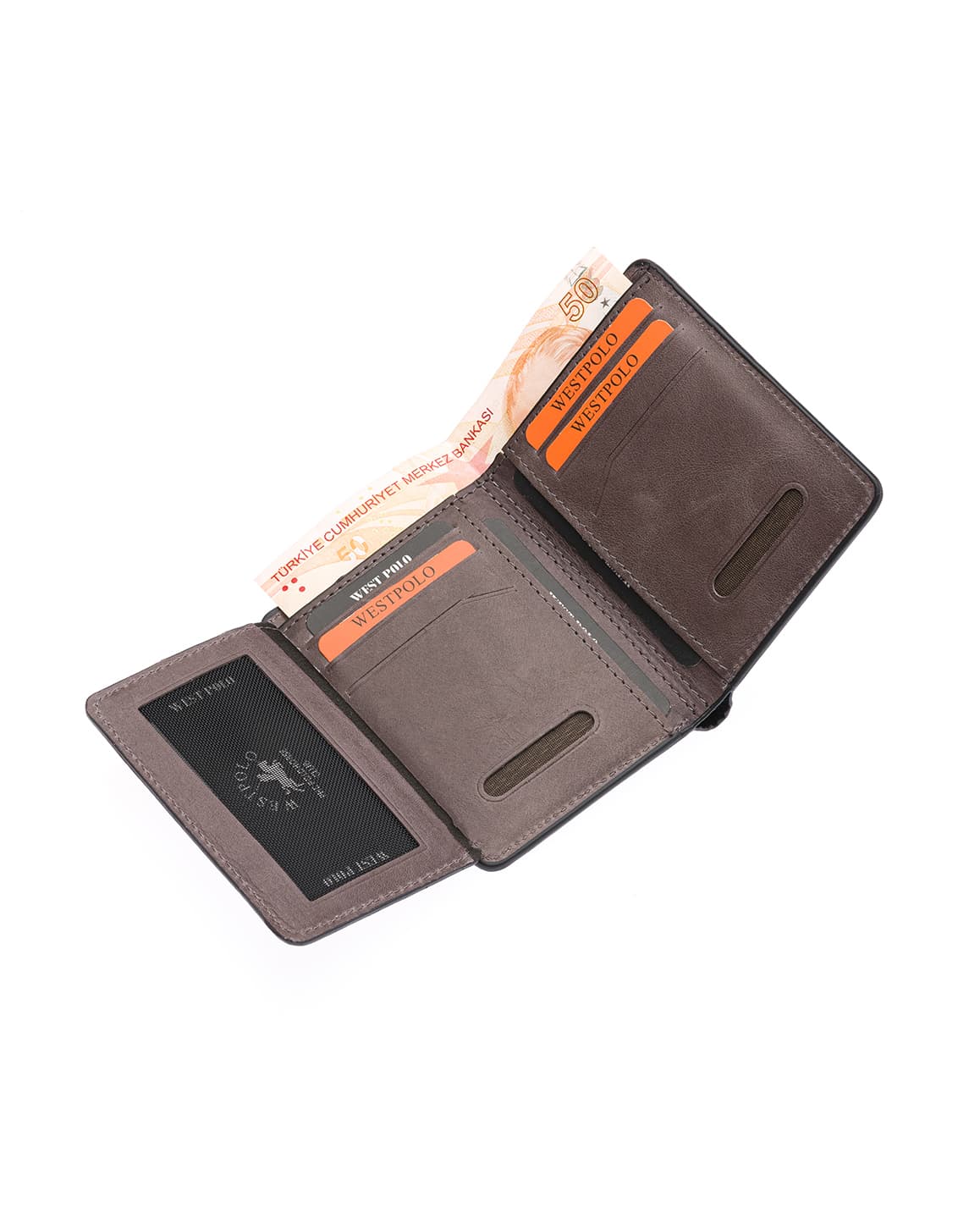 Porte-cartes Westpolo Pimm grand format avec bords compartimentés, portefeuille unisexe en cuir véritable peint (250C)