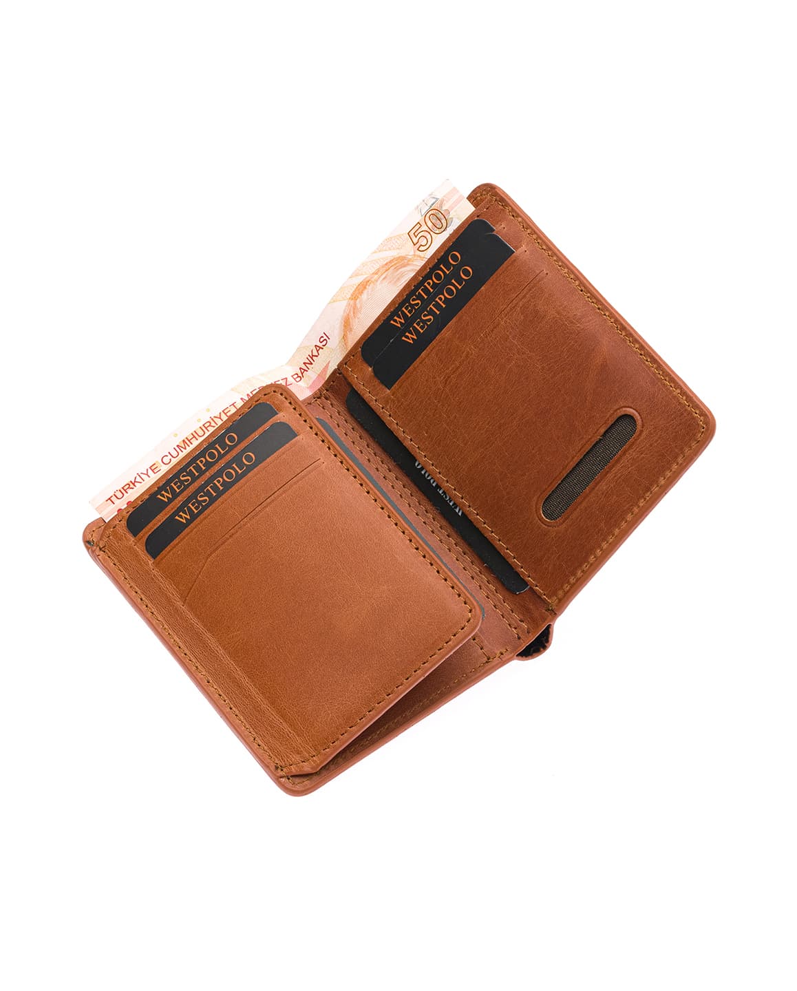 Porte-cartes Westpolo Pimm grand format avec bords compartimentés, portefeuille unisexe en cuir véritable peint (250C)