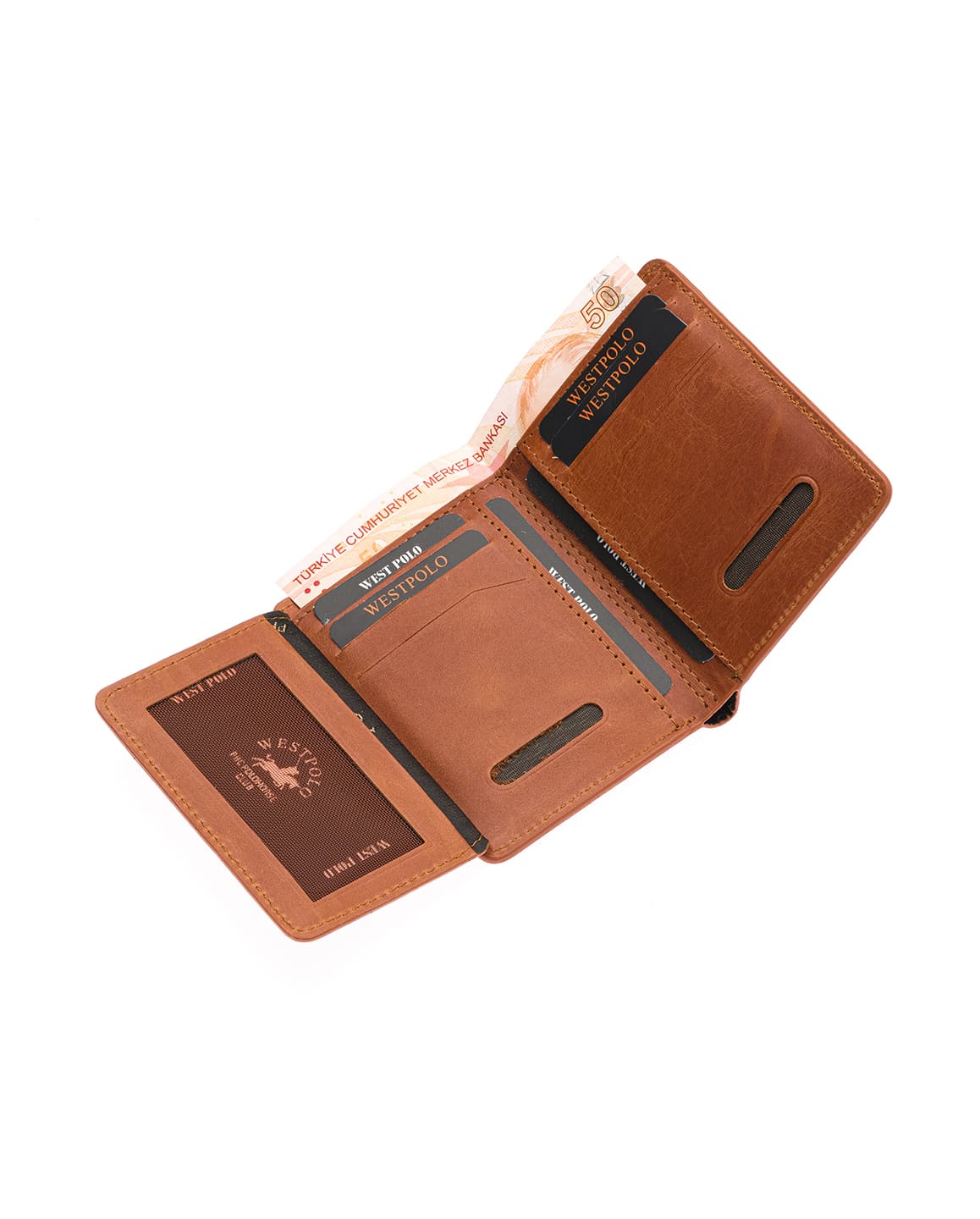 Porte-cartes Westpolo Pimm grand format avec bords compartimentés, portefeuille unisexe en cuir véritable peint (250C)