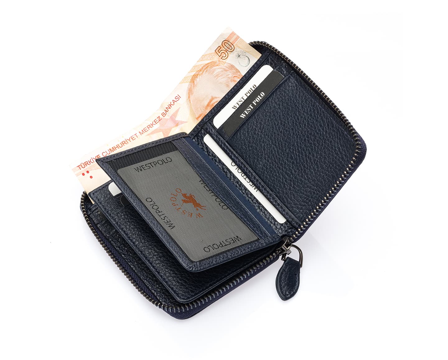 Portefeuille unisexe en cuir véritable avec fermeture éclair Westpolo Vega Big Card Holder (1695)