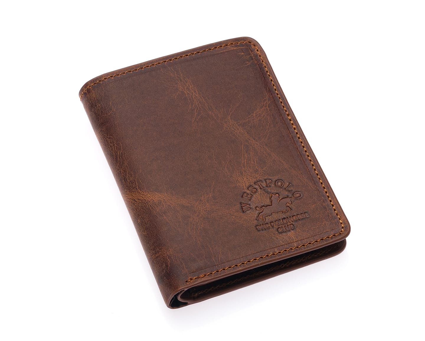 Porte-cartes Westpolo Pimm grand format avec bords compartimentés, portefeuille unisexe en cuir véritable peint (250C)