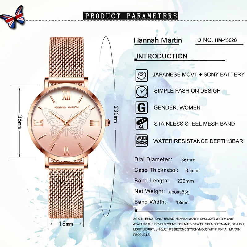 2021New Women s Watch Luxury 3D Butterfly Rose Gold Mesh Strap Japanese Movement Waterproof Quartz Women.jpg Q90.jpg 1