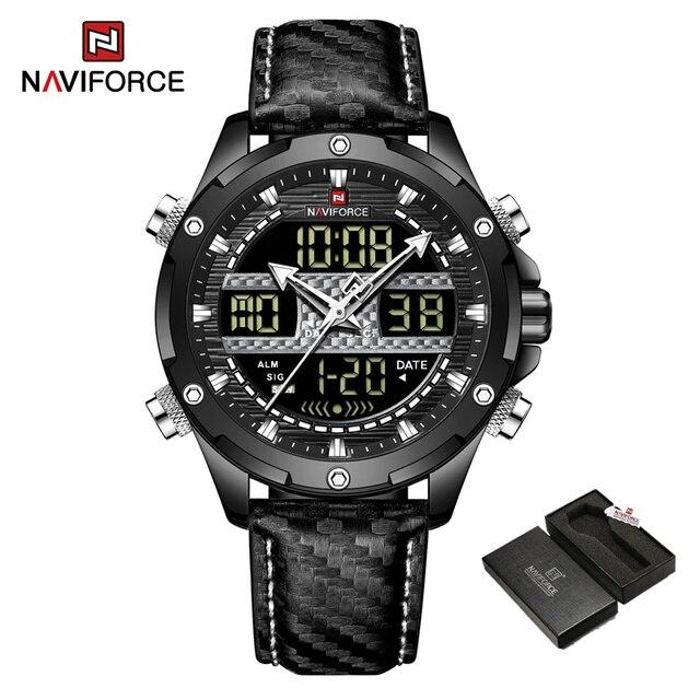 NAVIFORCE Digital x Analog Black Leather Men Watch (NF9194)
