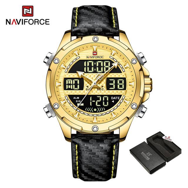 NAVIFORCE Digital x Analog Black Leather Men Watch (NF9194)