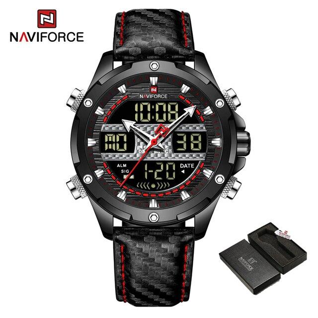 NAVIFORCE Digital x Analog Black Leather Men Watch (NF9194)