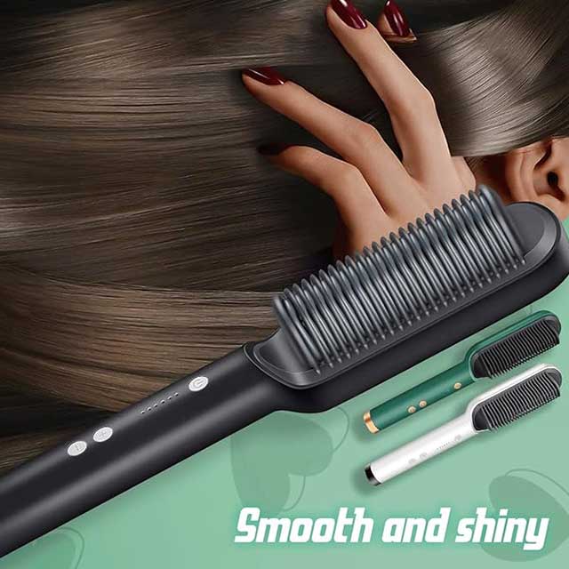 2023 Negative Ion Hair Straightener Brush – 2-in-1 Electric Styling Comb & Curler with 5 Temp Settings | Fast Heating, Anti-Scald & Portable for Women with Thick Hair
