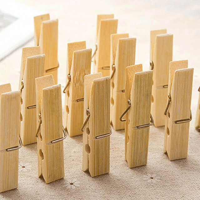 24-Pack Eco-Friendly Bamboo Clothespins