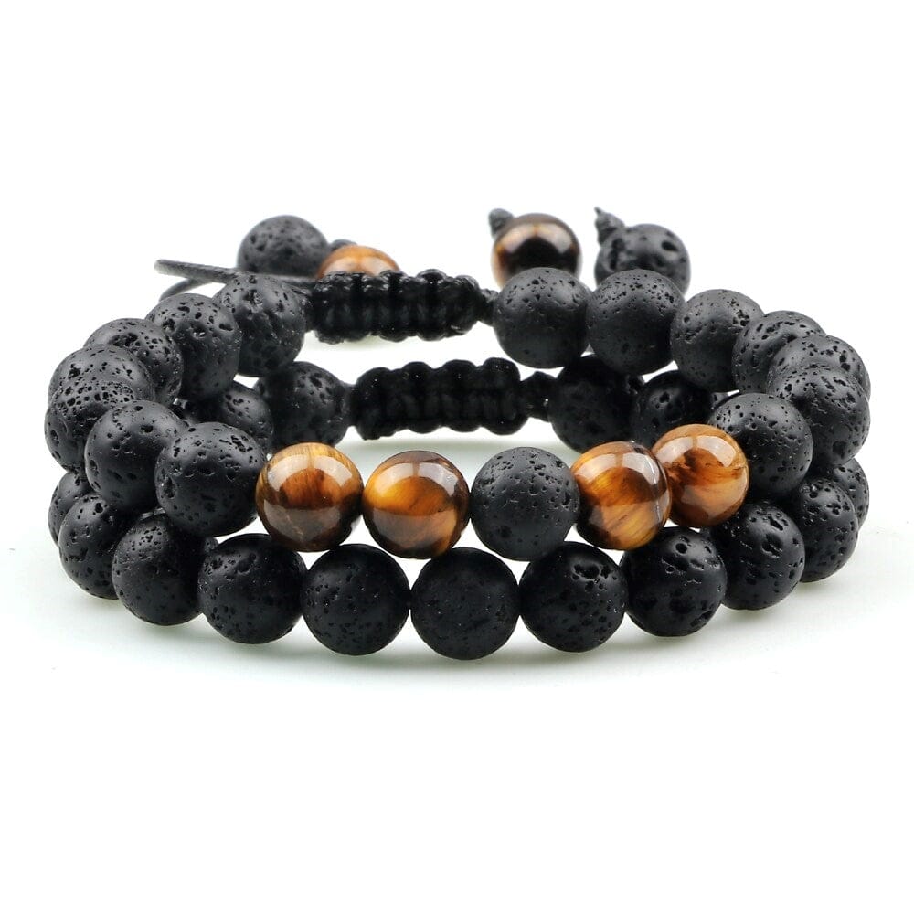 2Pcs Adjustable Braided Natural Stone Beads Bracelets Bangles For Couples Women Men Tiger Eye Lava Bracelet 11 2