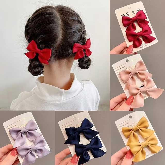 2Pcs Bow Flower Hair Clips – Elegant Korean Style Hairpins for Girls & Women | Cute Hair Accessories Set