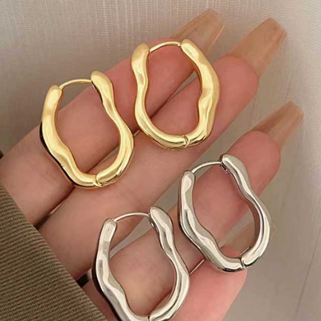 2Pcs Stainless Steel Hoop Earrings for Women – Smooth Metal Luxury Jewelry | Elegant Daily Wear for Girls