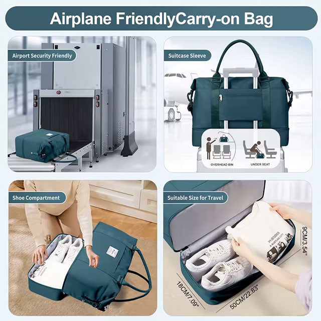 2pc Foldable Travel Duffel Bag Set – Carry-On Weekender Tote with Cosmetic Bag, Lightweight Gym & Yoga Bag for Women & Men